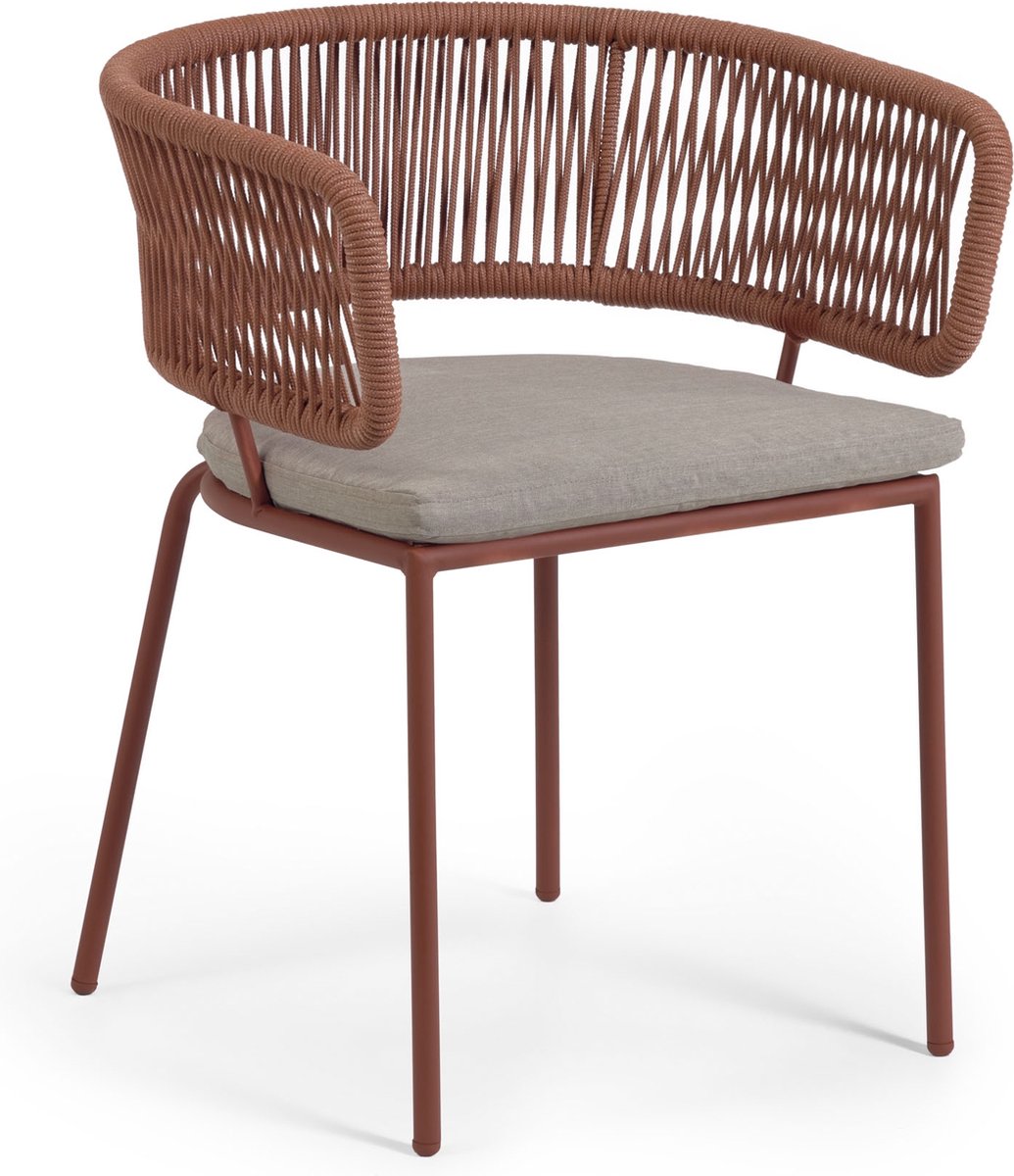 Kave Home - Nadin stoel met terracotta touw en gegalvaniseerd staal - Rood