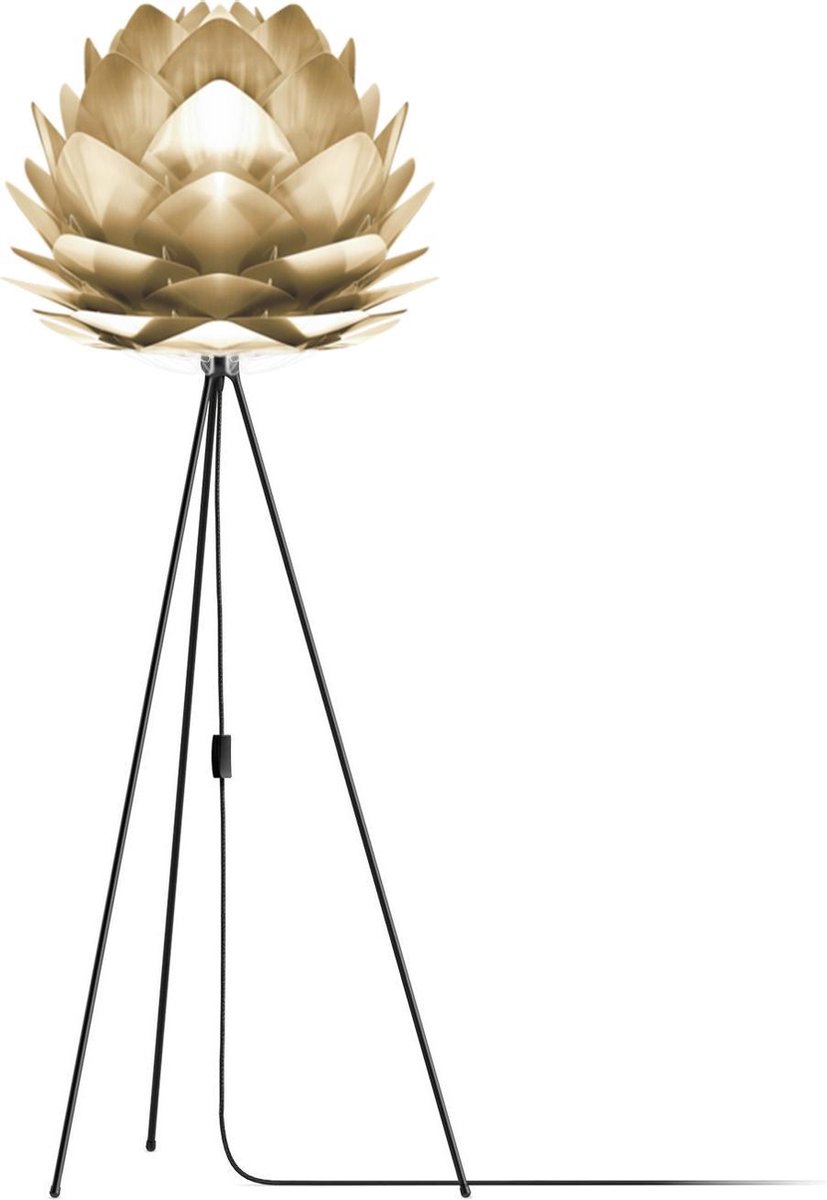 Umage Silvia Medium vloerlamp brushed brass - met tripod zwart - Ø 50 - Geel