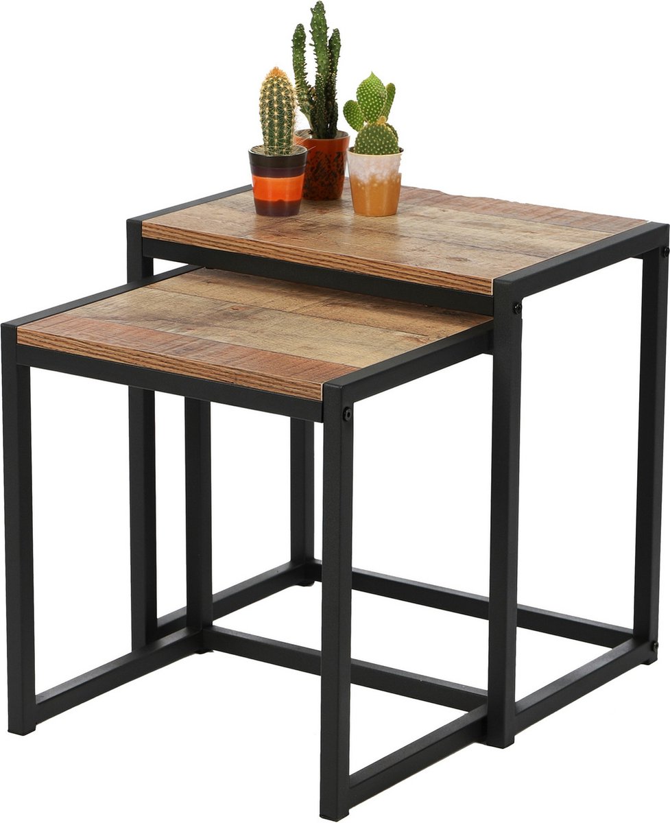 Urban Living Bijzettafels 2x metaal - H45 en H40 cm - Zwart