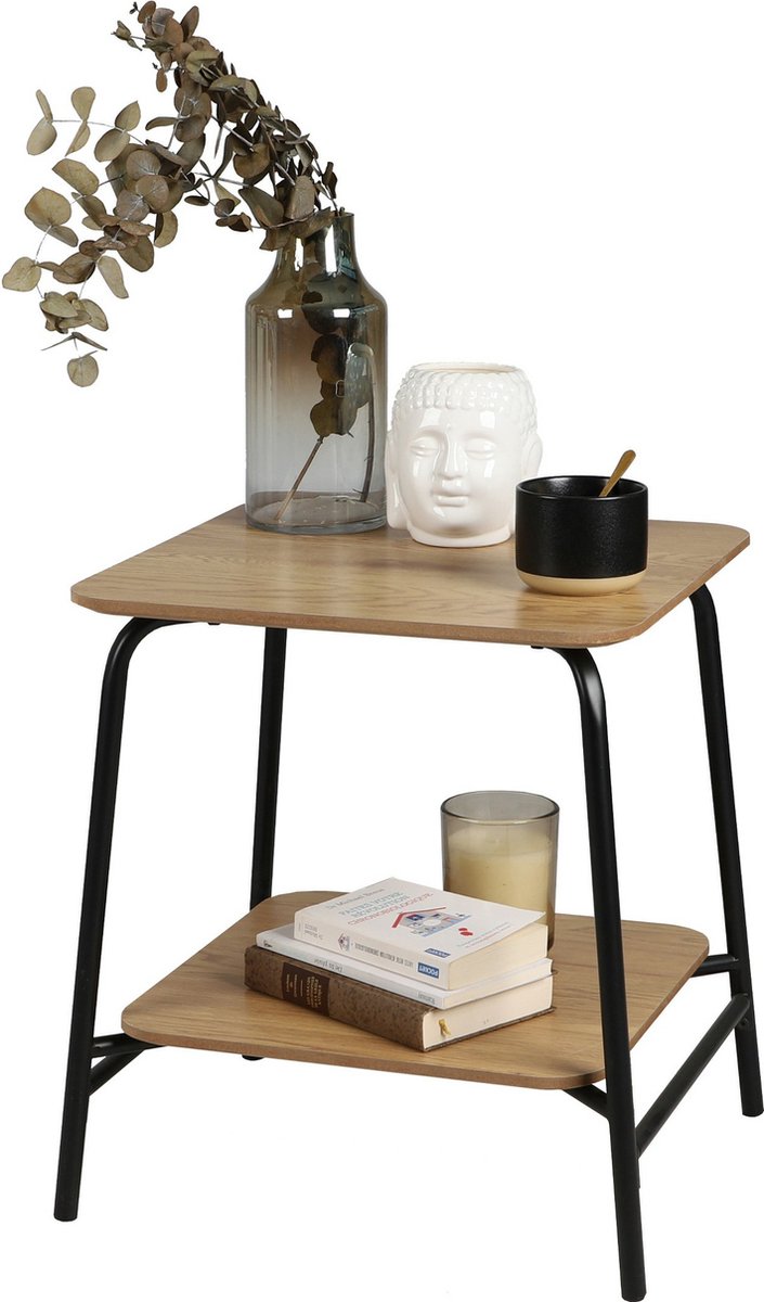 Urban Living Bijzettafel 2 levels|bruin - metaal - 45 x 51 cm - Zwart