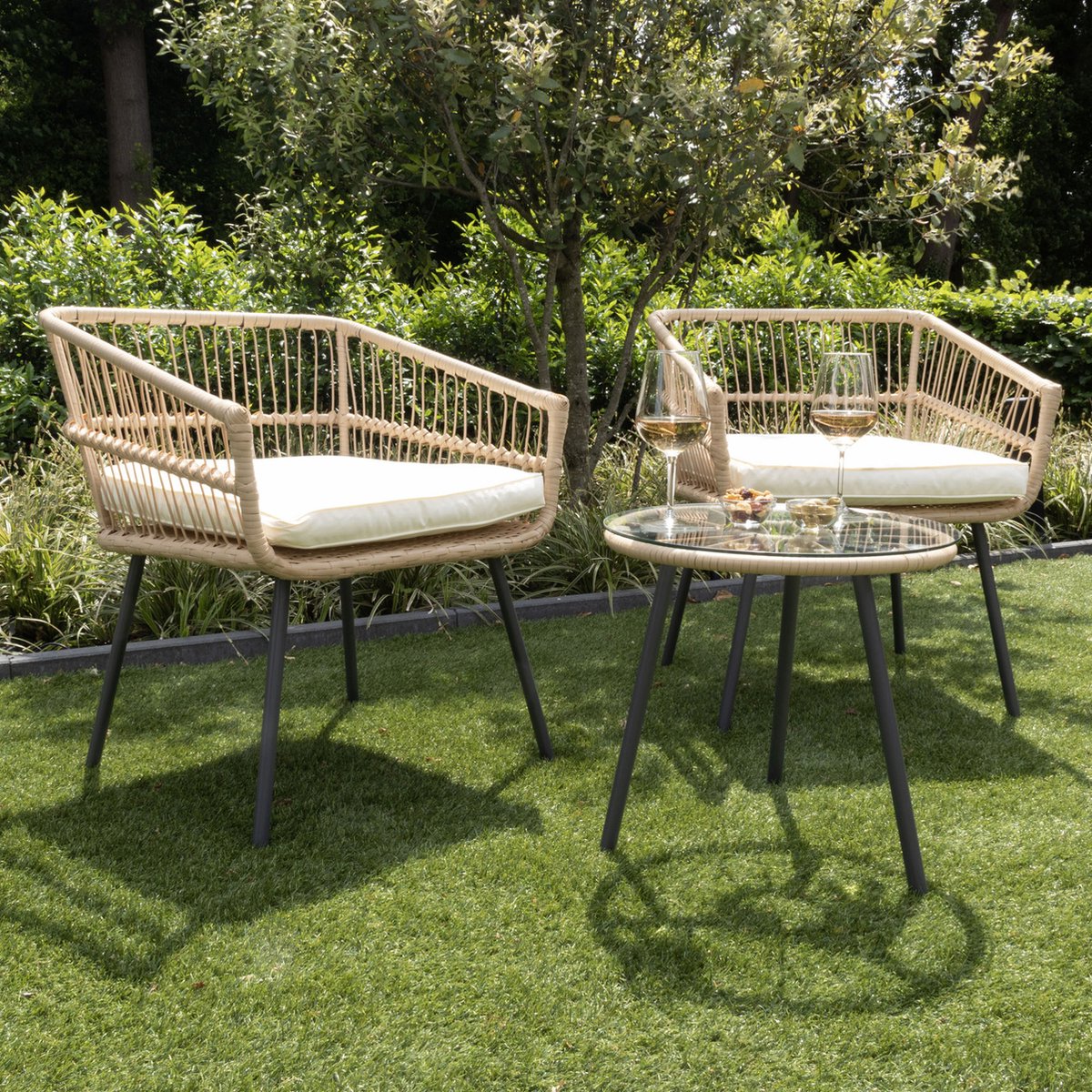Giga Meubel Tuinset Rattan - 2 Stoelen & 1 Tafel - Incl. Kussen - Bruin