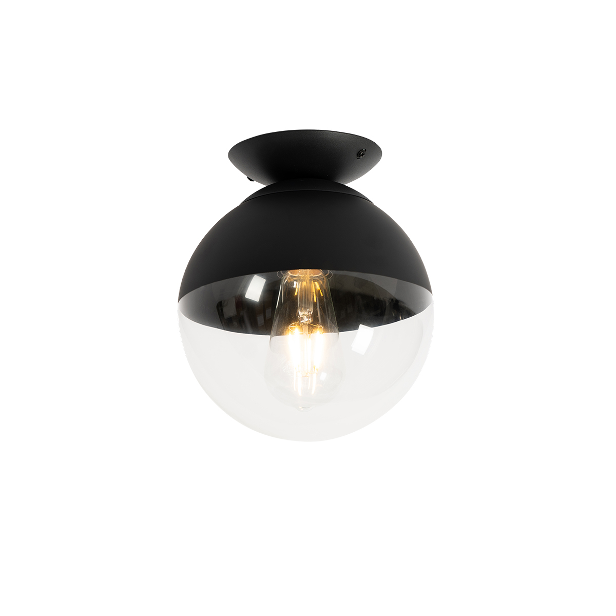 QAZQA Retro plafondlamp met helder glas - Eclipse - Zwart