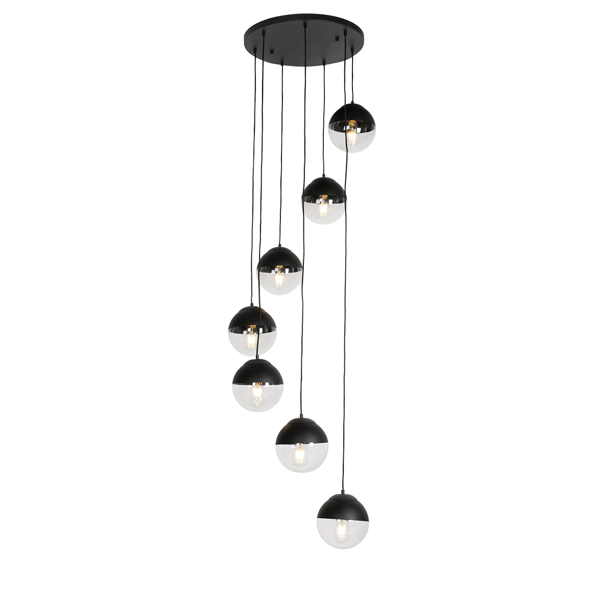 QAZQA Retro hanglamp met helder glas 7-lichts - Eclipse - Zwart