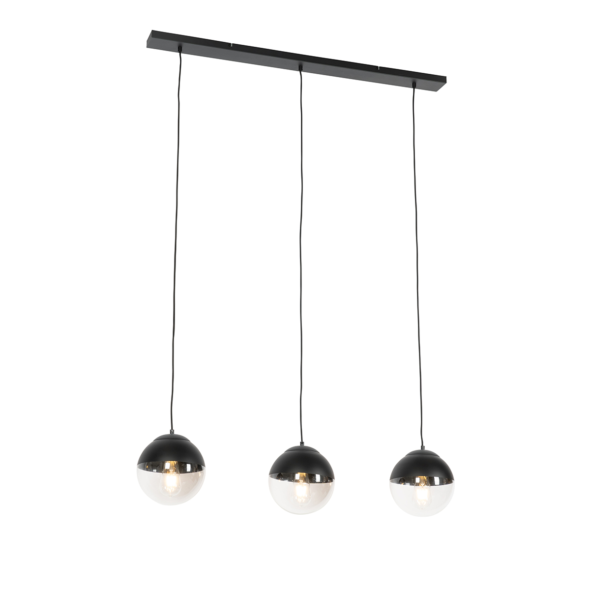 QAZQA Retro hanglamp met helder glas langwerpig 3-lichts - Eclipse - Zwart