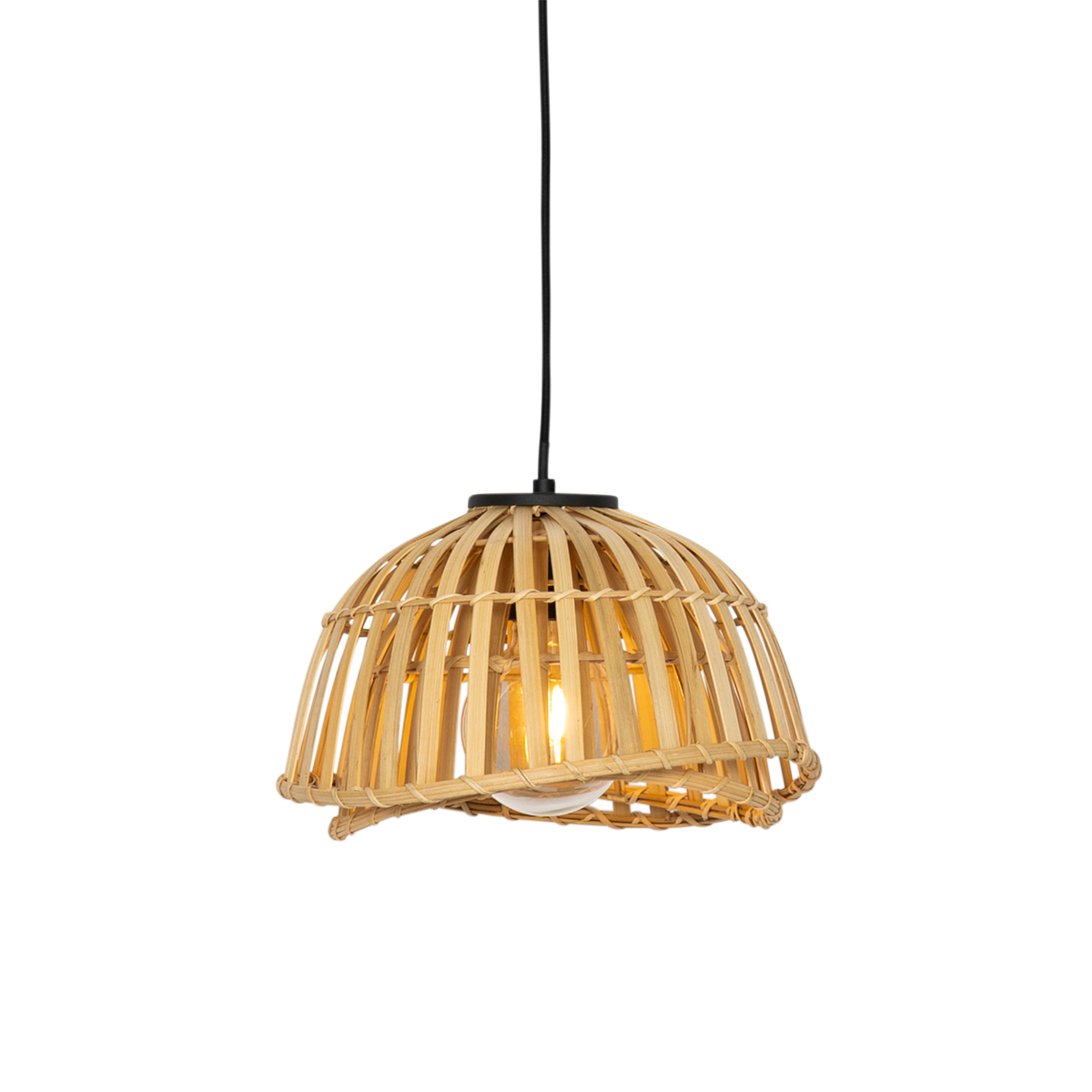 QAZQA Oosterse hanglamp zwart met naturel bamboe 30 cm - Pua