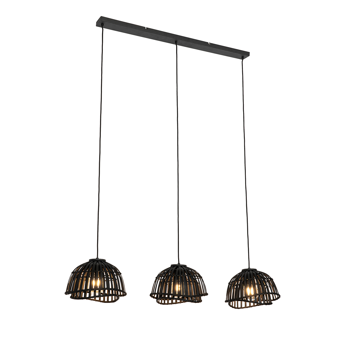 QAZQA Oosterse hanglamp bamboe 3-lichts - Pua - Zwart