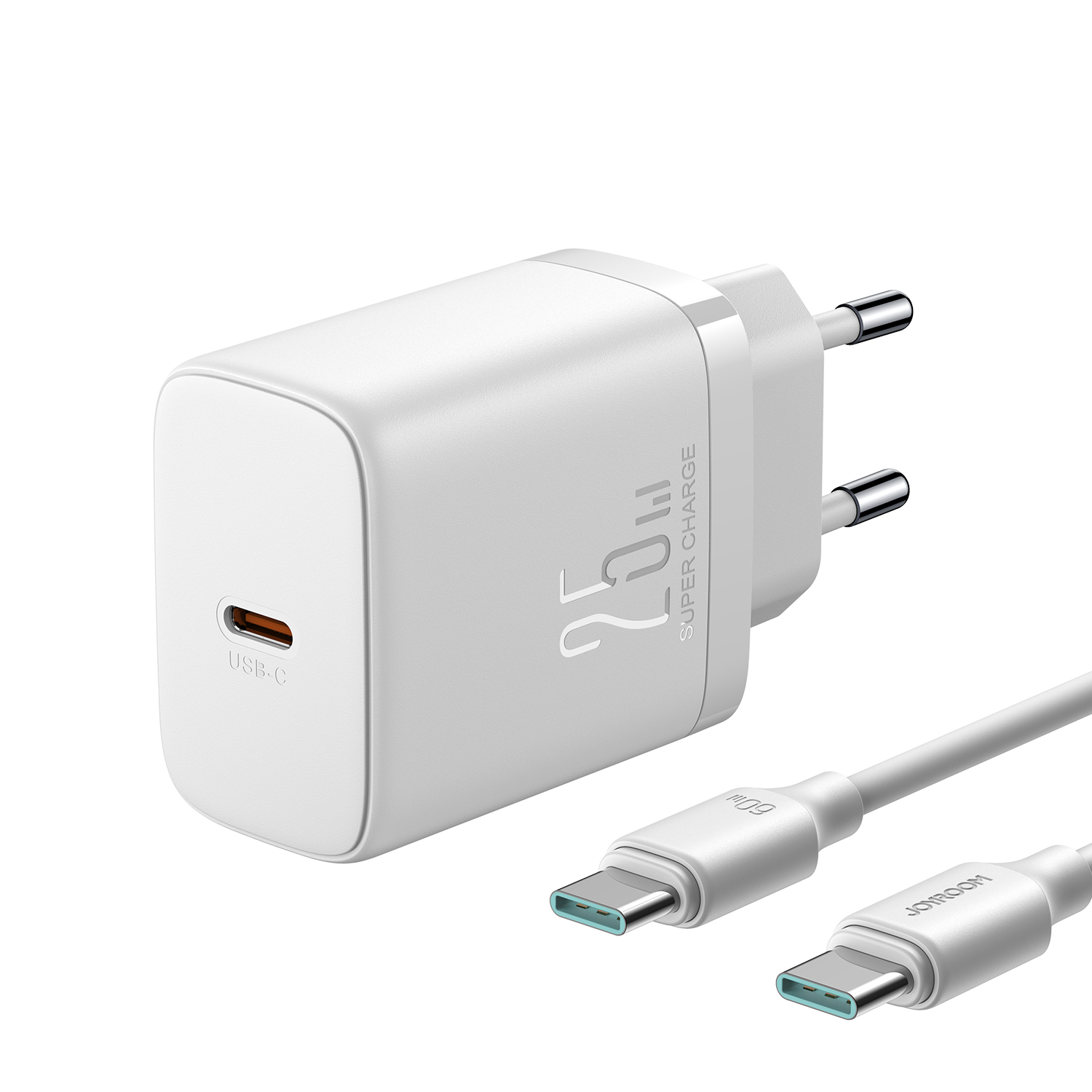 Joyroom 25W Fast Charger inclusief USB-C naar USB-C kabel - 1 Meter - Wit