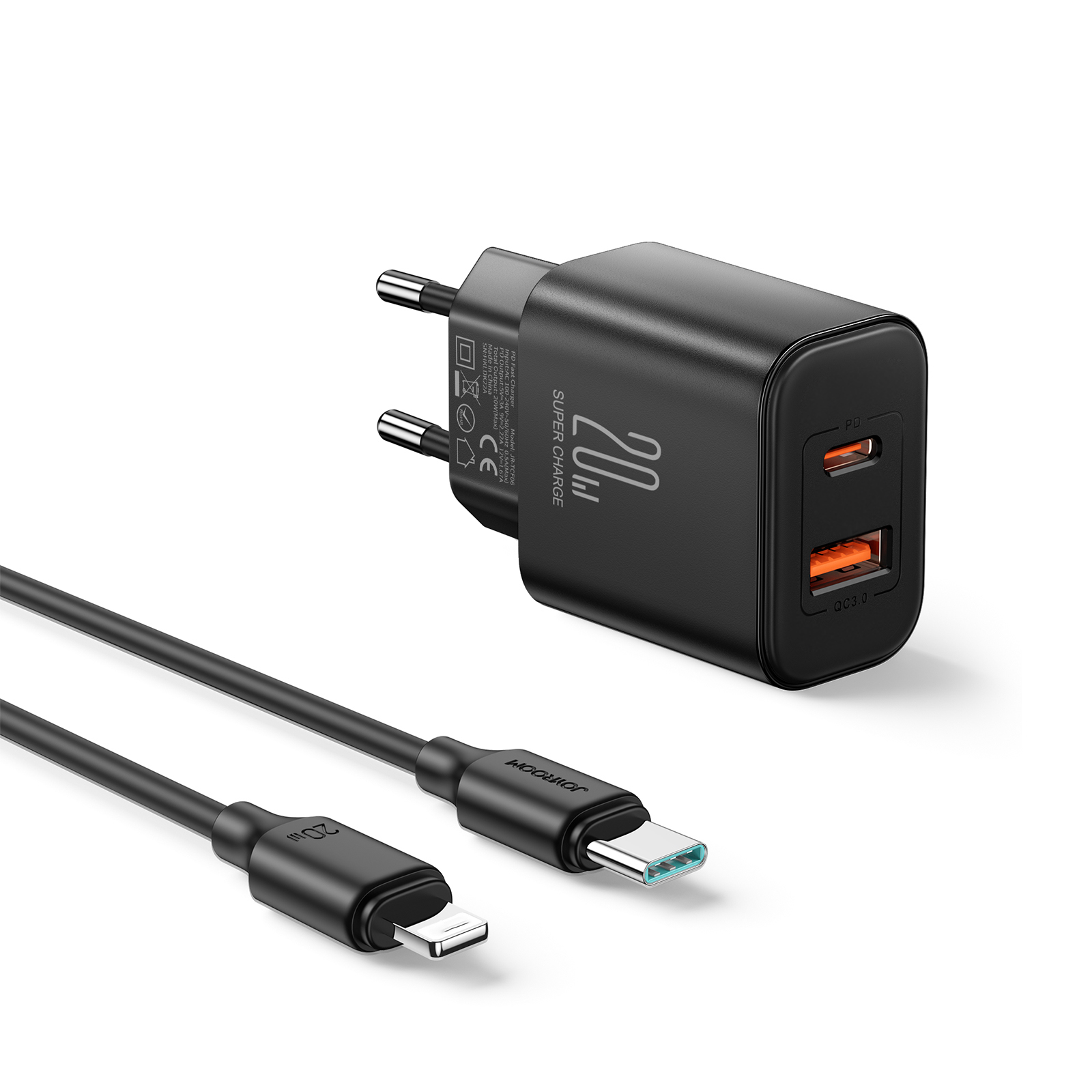 Joyroom 20W PD+QC Oplader inclusief USB-C naar USB-C kabel - 1 Meter - Zwart