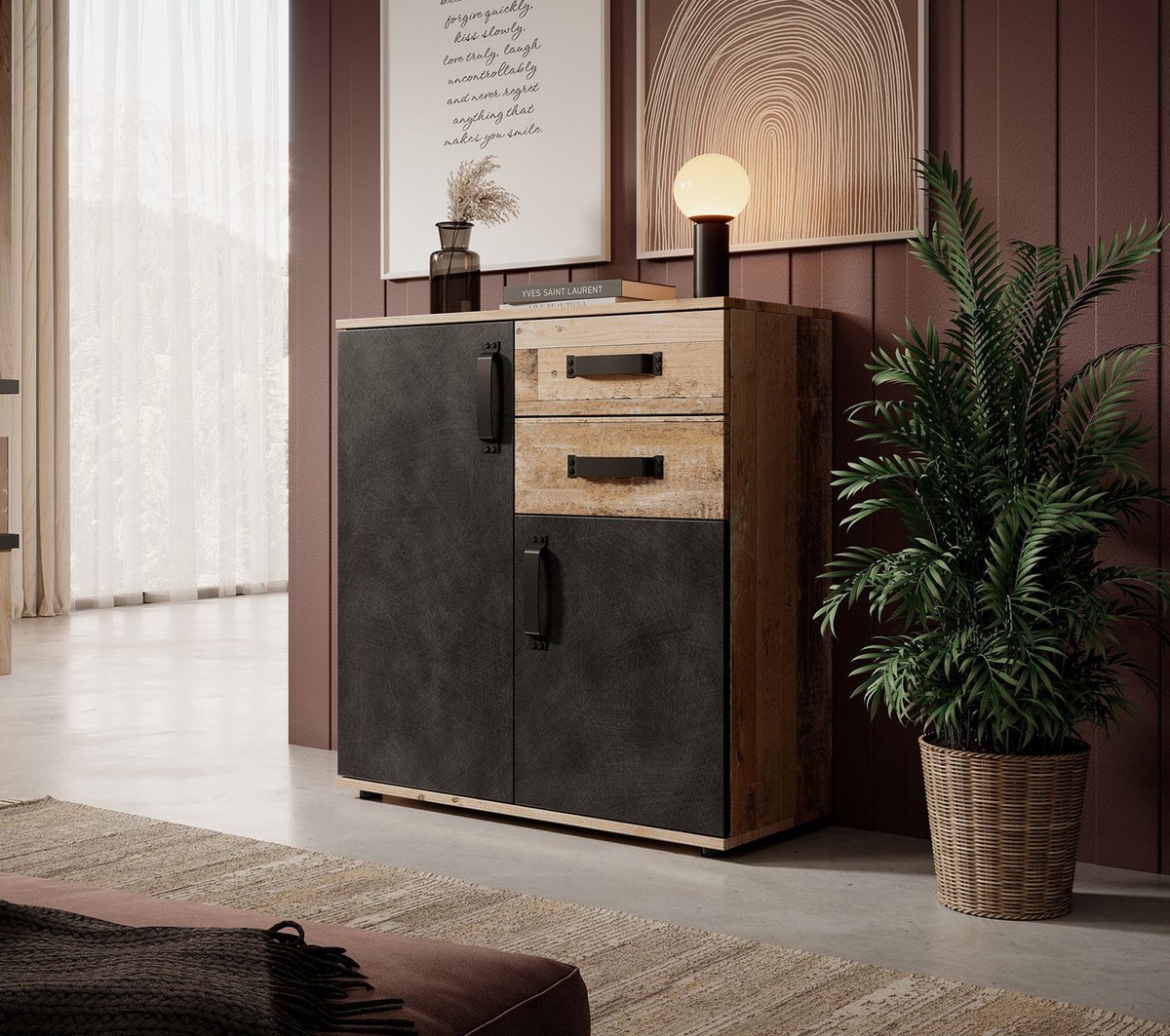 Meubella Dressoir Montreal - Grijs - Old wood - 80 cm