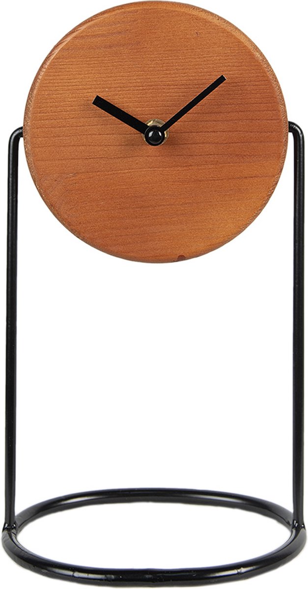 Clayre & Eef Tafelklok 28 cm Zwart Hout Ijzer Tafelklokken - Bruin