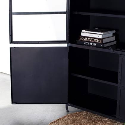 Giga Meubel - Vitrinekast - Metaal - 138x43x190cm - Kast Marcia - Zwart