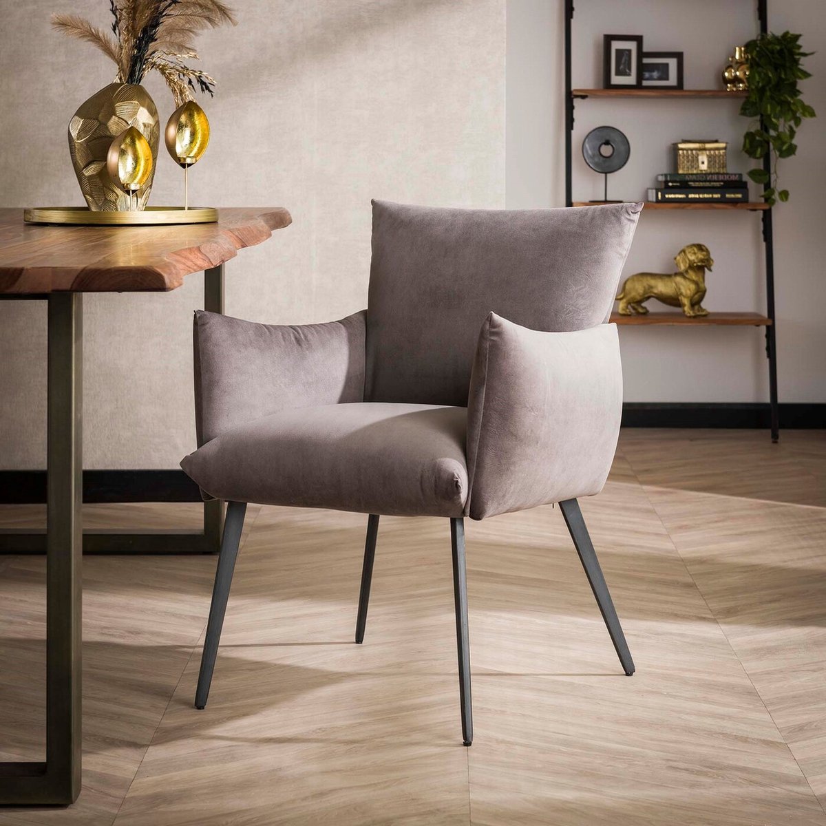 Giga Meubel - Eetkamerfauteuil Lobby Antraciet Velours - Grijs