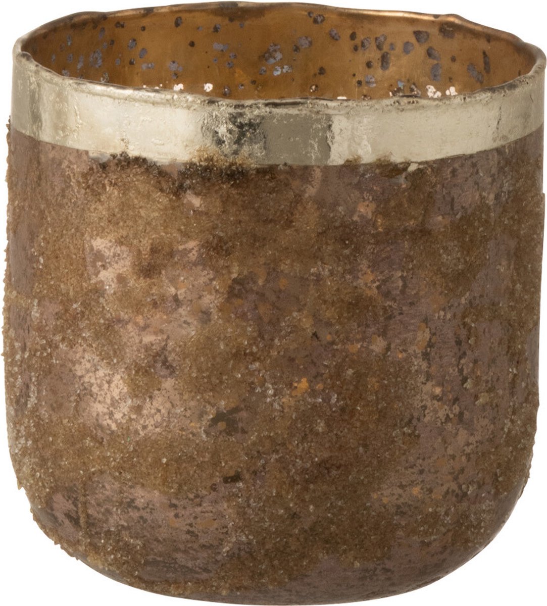 J-Line - Theelichthouder Rond Glas Oud Medium Frosty - 13x13 CM - Rose