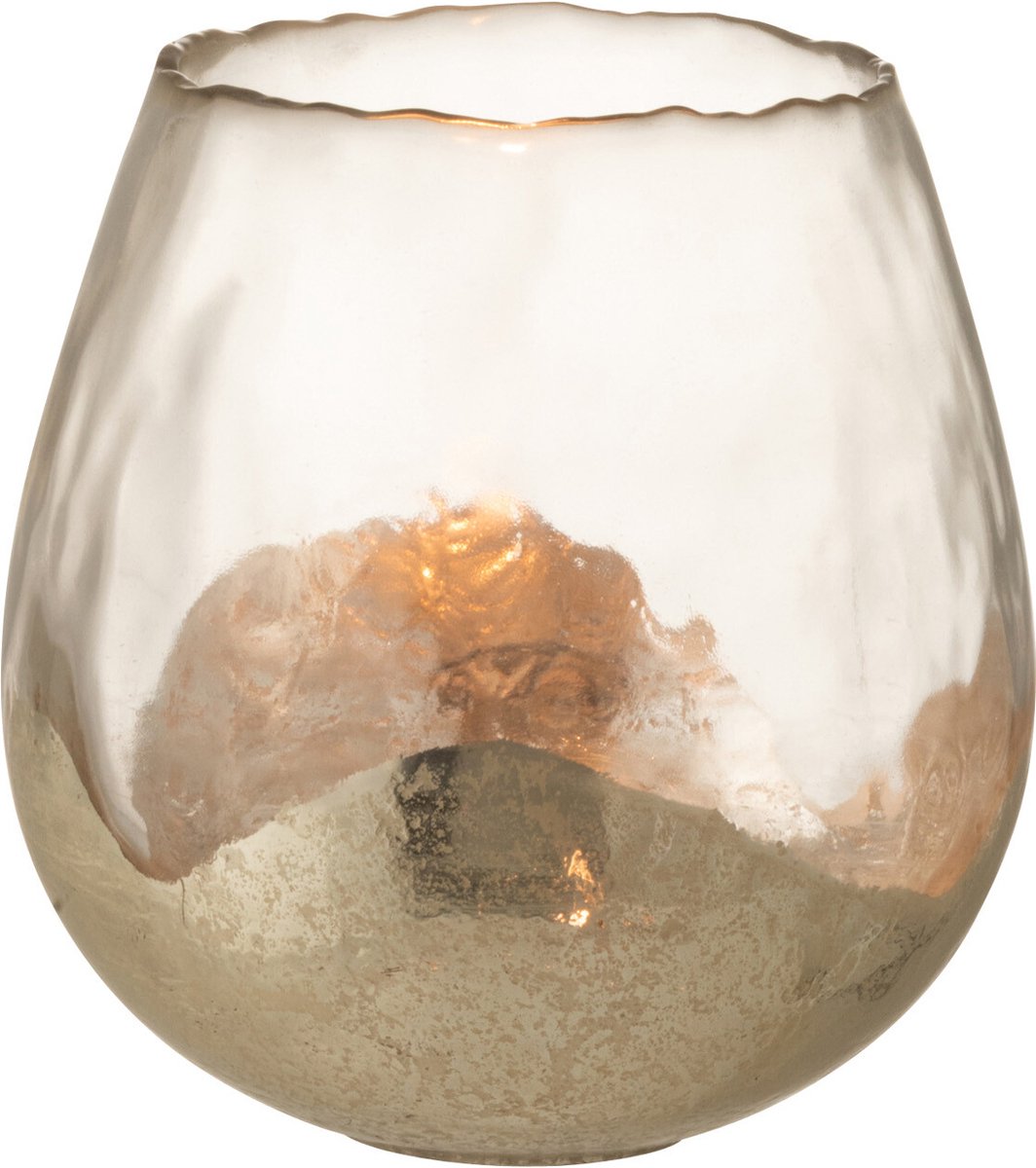 J-Line - Theelichthouder Rond Glas Medium Zoe - 18x18 CM - Or