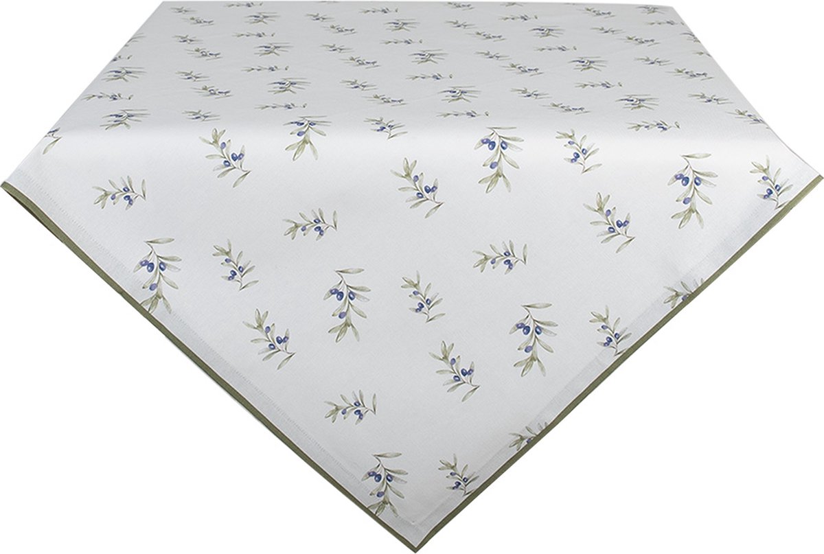 Clayre & Eef Tafelkleed 150x150 cm Wit Katoen Olijven Tafellaken