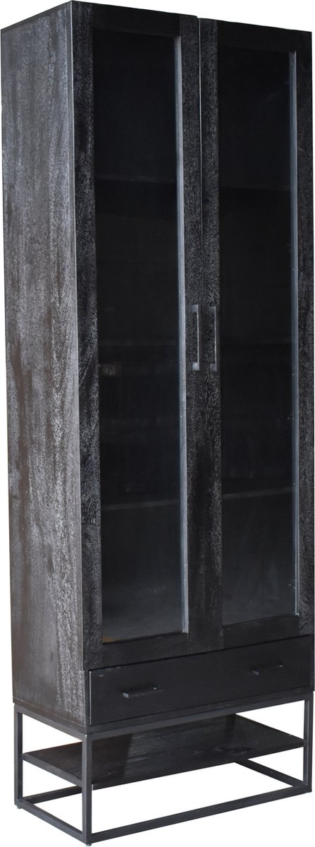 Giga Meubel - Vitrinekast - 80x40x220cm - Mangohout - Kast Myron - Zwart