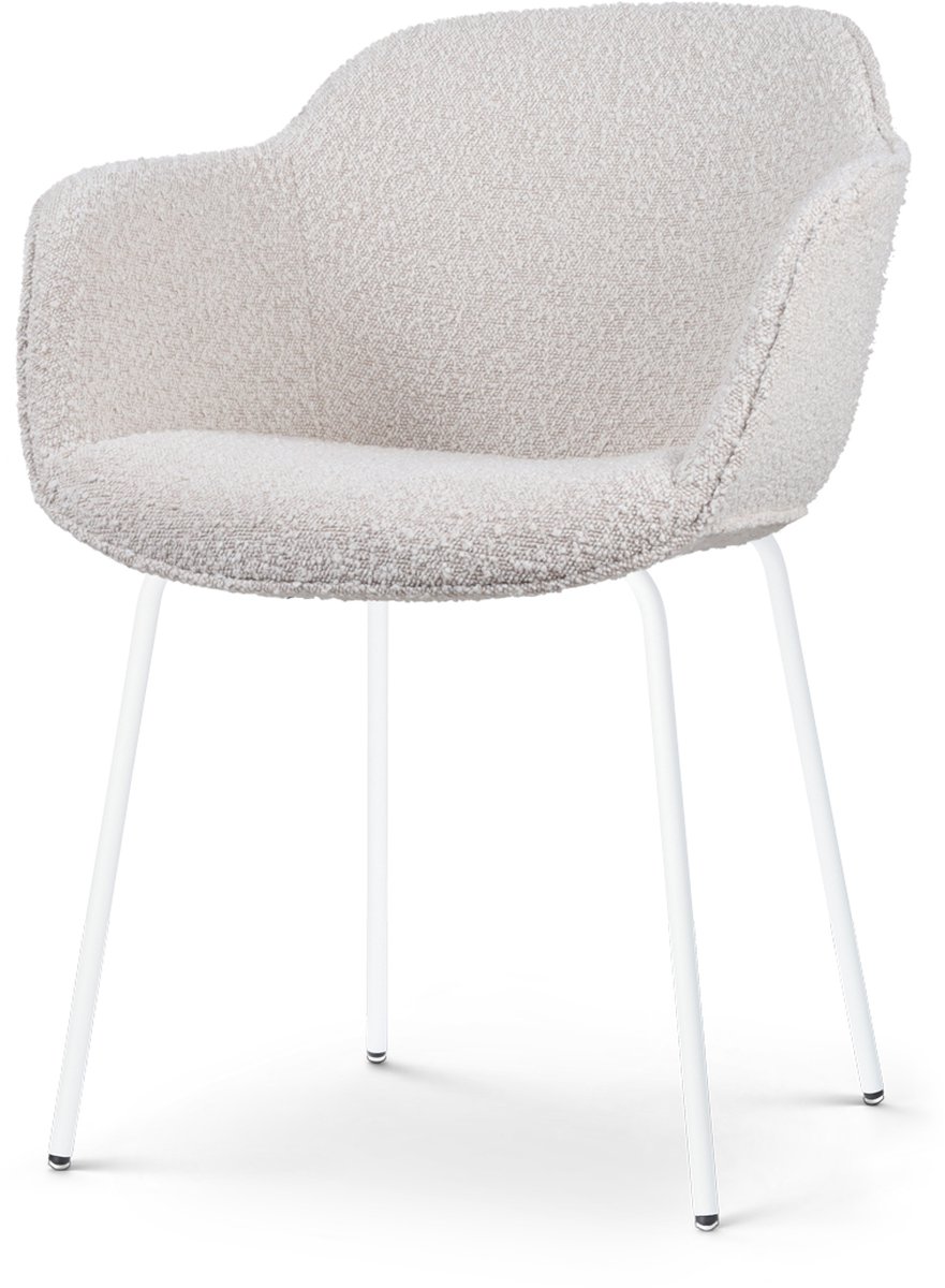 Nolon Nora-Mare Eetkamerstoel Bouclé - Armleuning - Witte Poten - Beige
