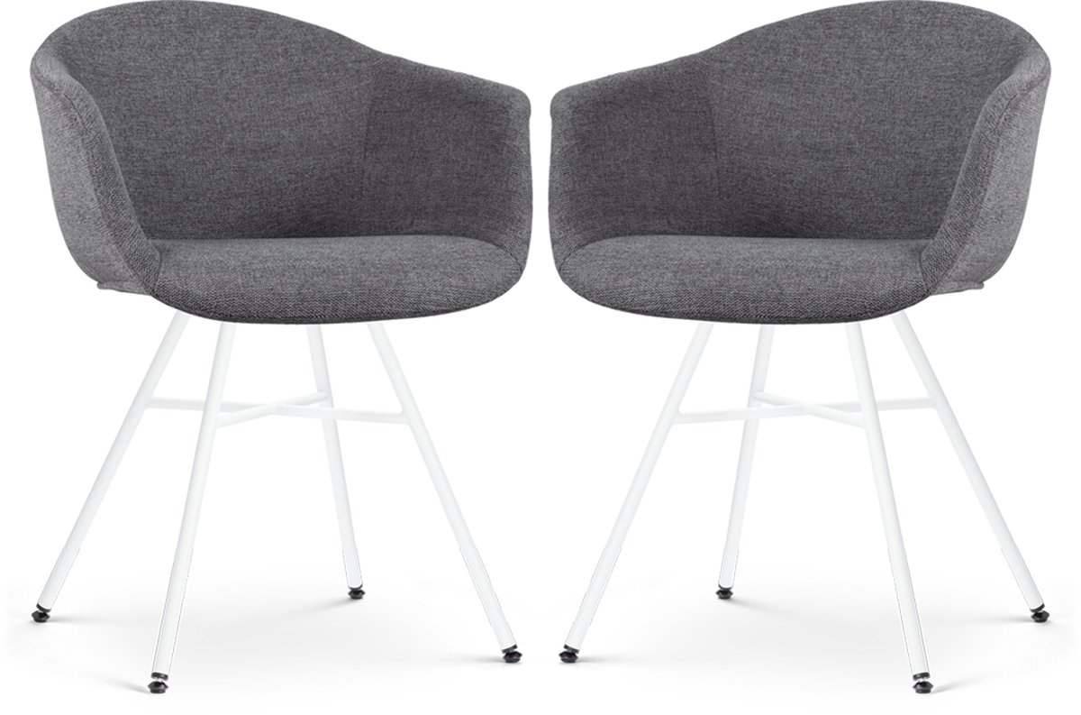 Nolon Noa-Otis Eetkamerstoelen Set van 2 - Donker - Witte Poten - Grijs