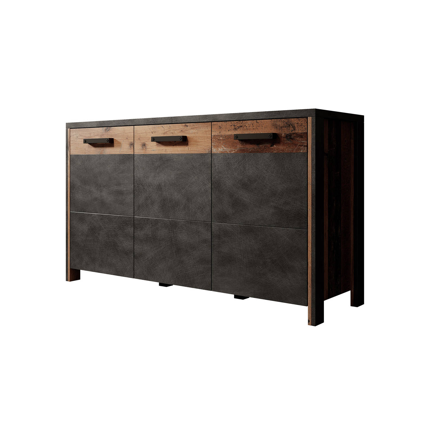 Meubella Dressoir Baron - Antraciet - Eiken - 142 cm - Grijs