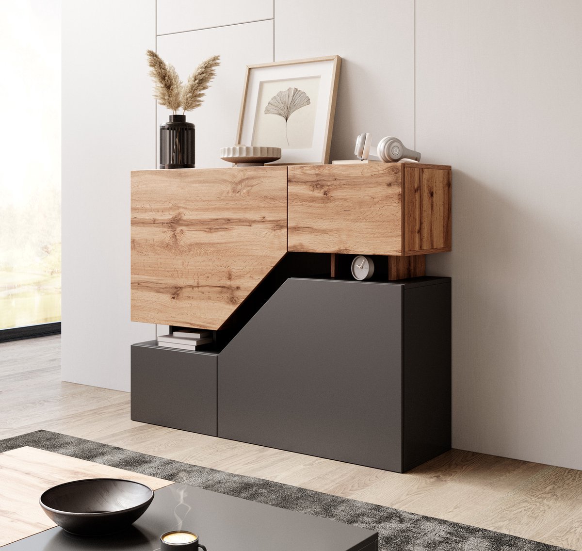 Meubella Dressoir Canberra - Eiken - Antraciet - 120 cm