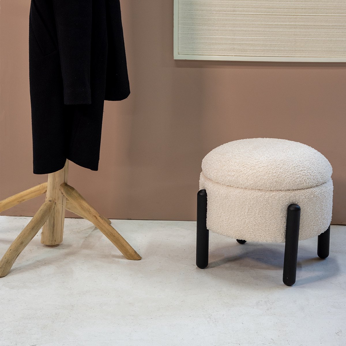 Giga Meubel - Poef met Opbergruimte - 45x45x36cm - Beige