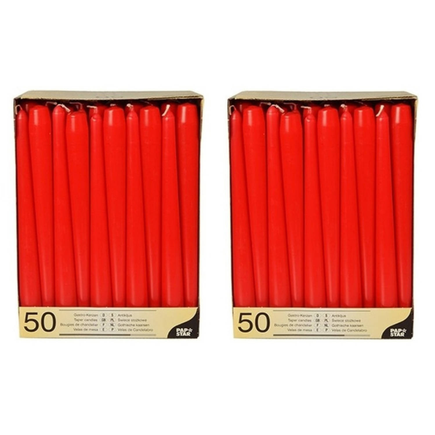 Papstar 50x stuks dinerkaarsen 25 cm - Dinerkaarsen - Rood
