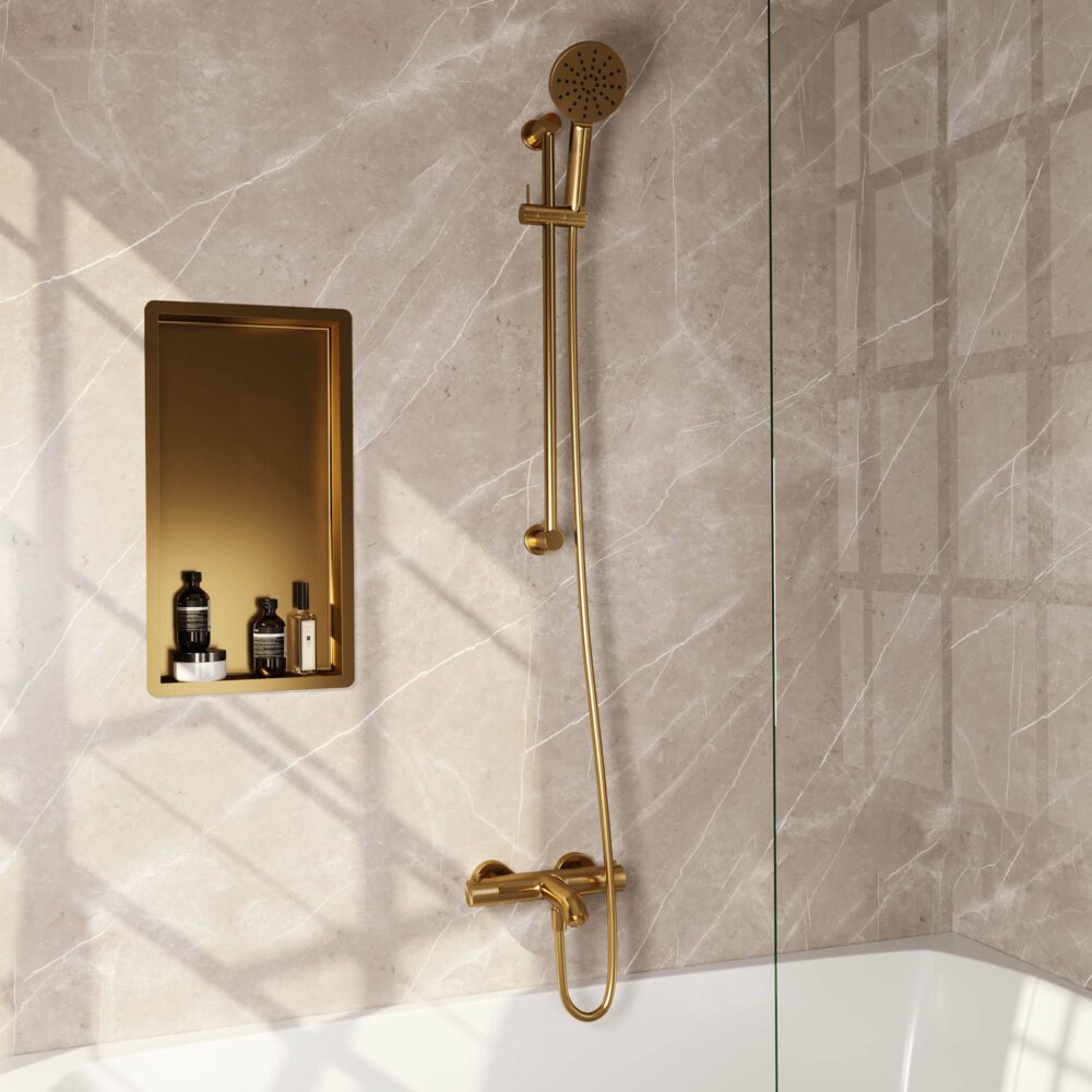 Brauer Gold Carving opbouw baddouche met glijstang en ronde handdouche - Goud