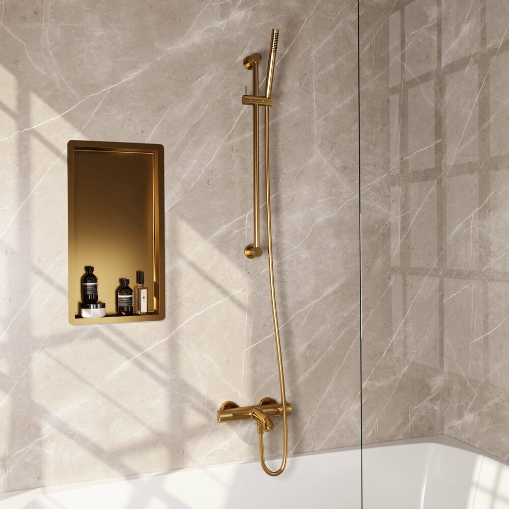 Brauer Gold Carving opbouw baddouche met glijstang en staafhanddouche - Goud