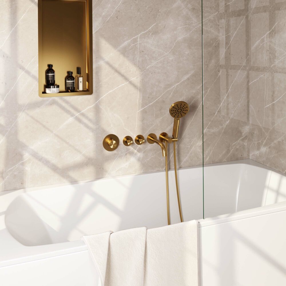 Brauer Gold Carving inbouw badkraan met uitloop en ronde handdouche - Goud