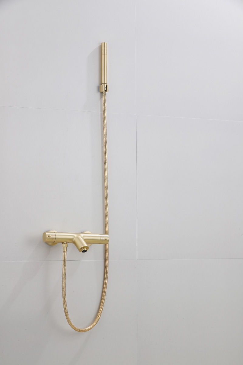 Saniclear Brass thermostatische badkraan met handdouche geborsteld messing - Goud