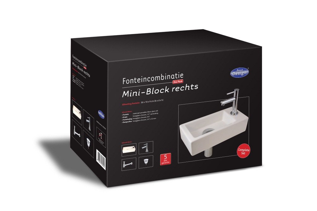 Best Design One pack Fonteincombinatie Mini Block rechts glanzend wit