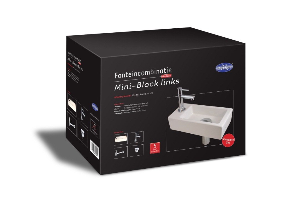 Best Design One pack Fonteincombinatie Mini Block links glanzend wit