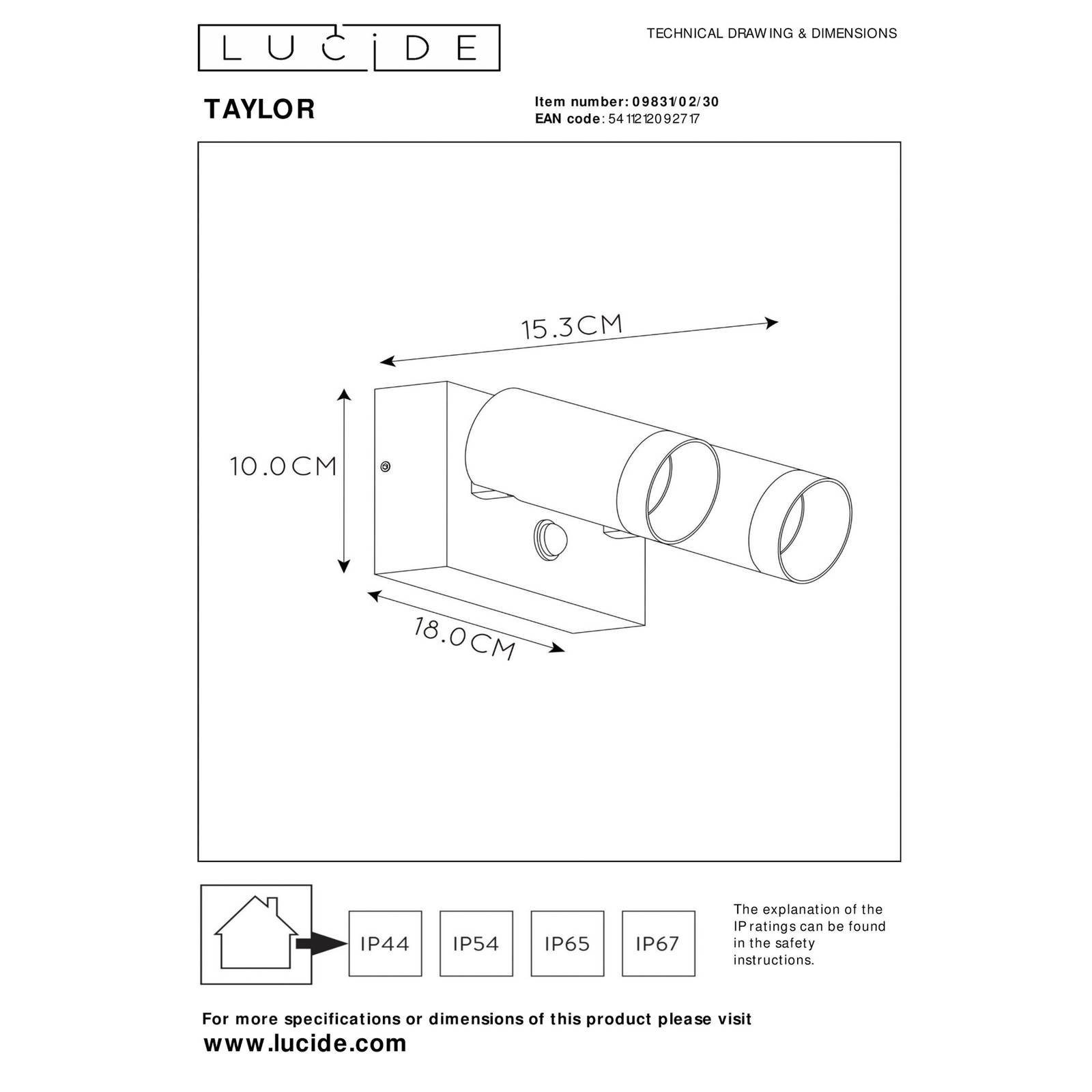 Lucide TAYLOR Wandspot 2xGU10 - Zwart