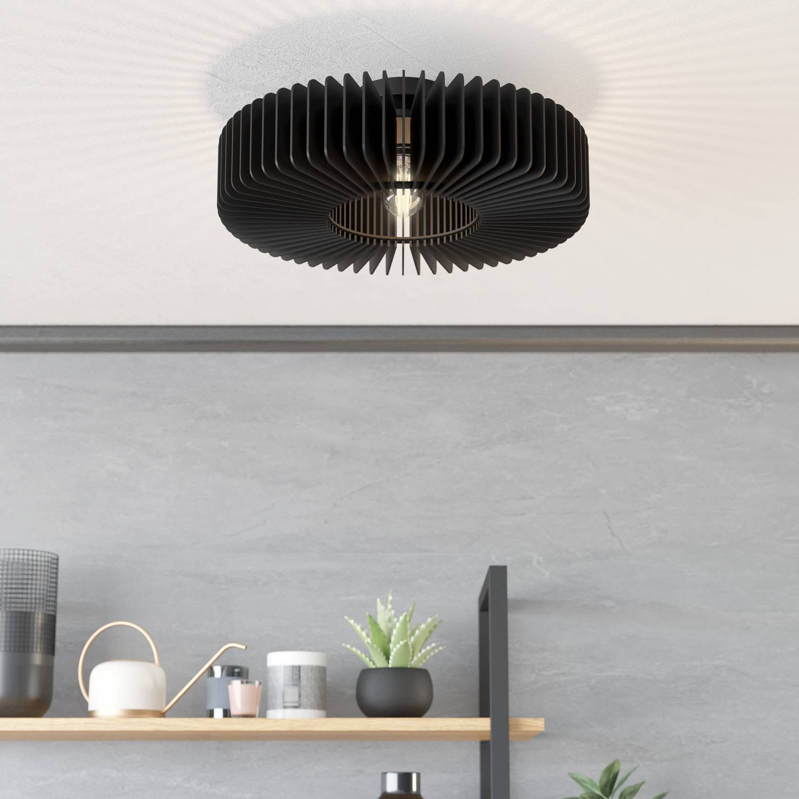 EGLO Palombaia Plafondlamp - E27 - Ø 50 cm Hout|Staal - Noir