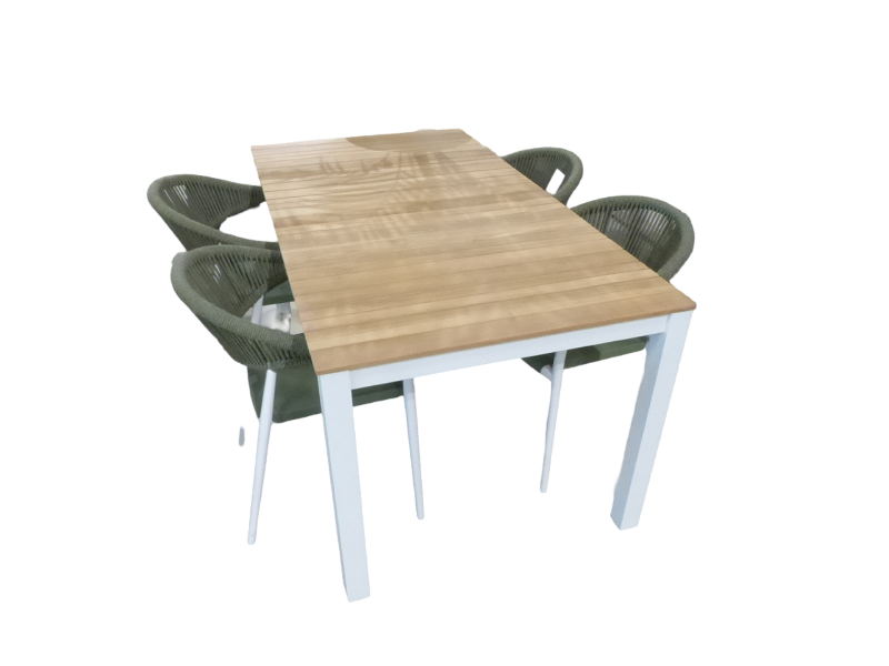 Tuinset Arashi tafel white, teak 169x90 cm met 4 stoelen Matera stoel white, green - Yoi