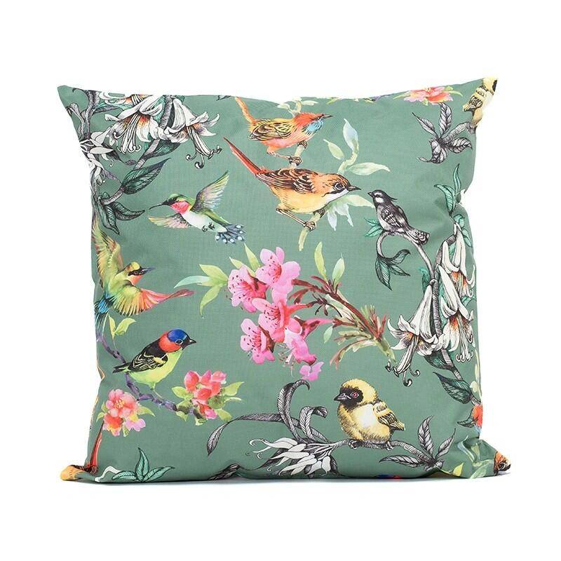 Anna's Collection Buitenkussen Vogels Groen 60x60 cm -