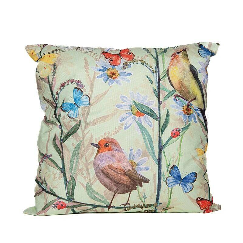 Anna's Collection Buitenkussen Vogels in Weidebloemen 60x60 cm -