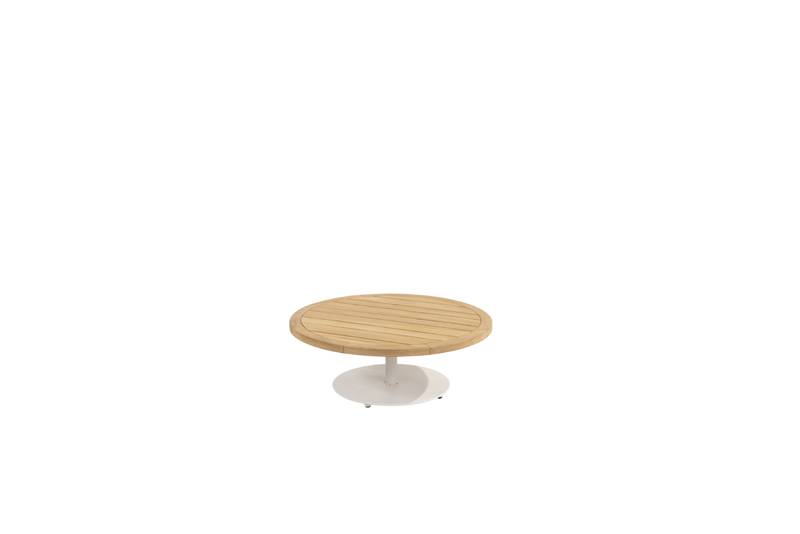 4SO Volta teak salontafel centrale poot wit 80 cm dia. H30 cm -