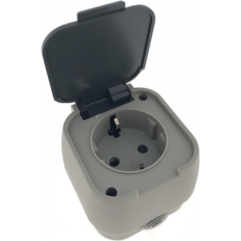 Benson Buiten wandstopcontact IP54 met randaarde en klep waterdicht - - Grijs