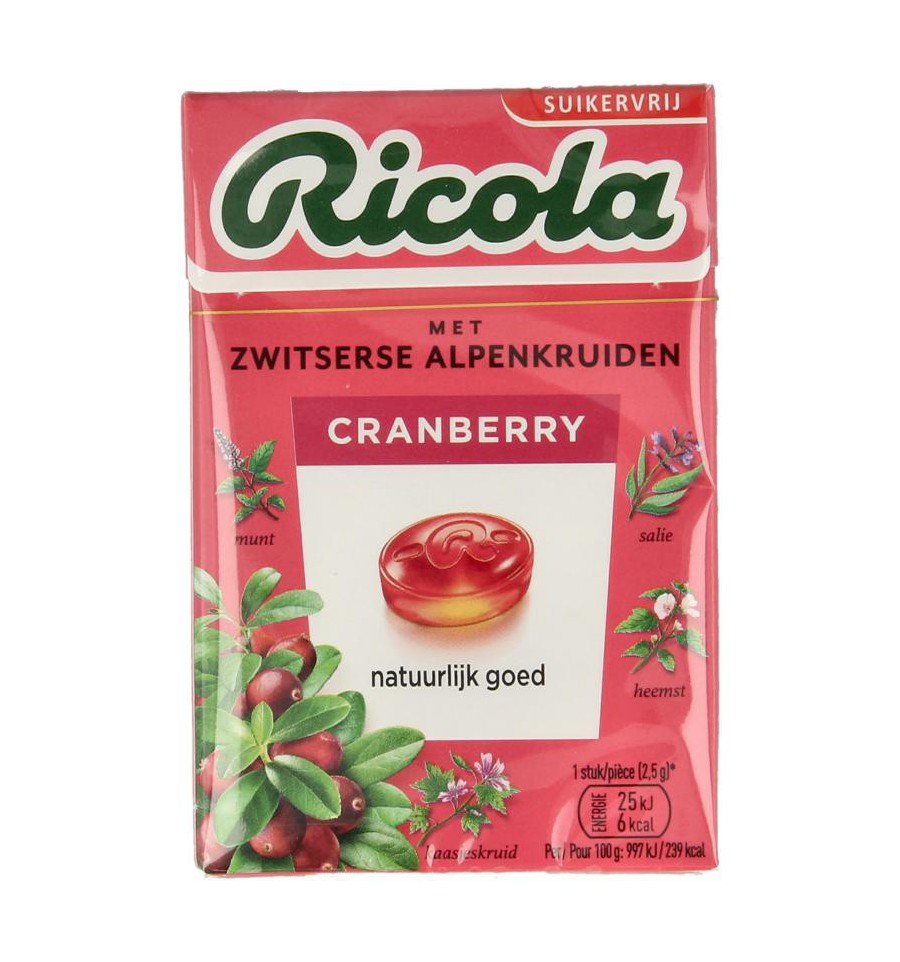 Ricola Cranberry suikervrij doosje