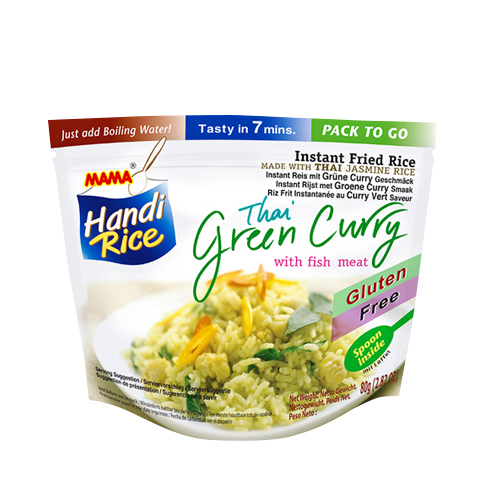 Mama Handi Rice - Instant Gebakken jasmijnrijst Thai Green Curry met vis - 10 zakjes