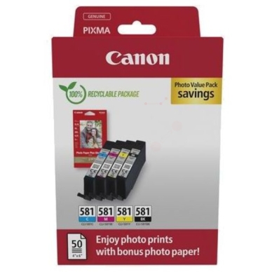 Canon Multipack BK/C/M/Y CLI-581 + 50vel fotopapier 2106C006 Replace: N/A