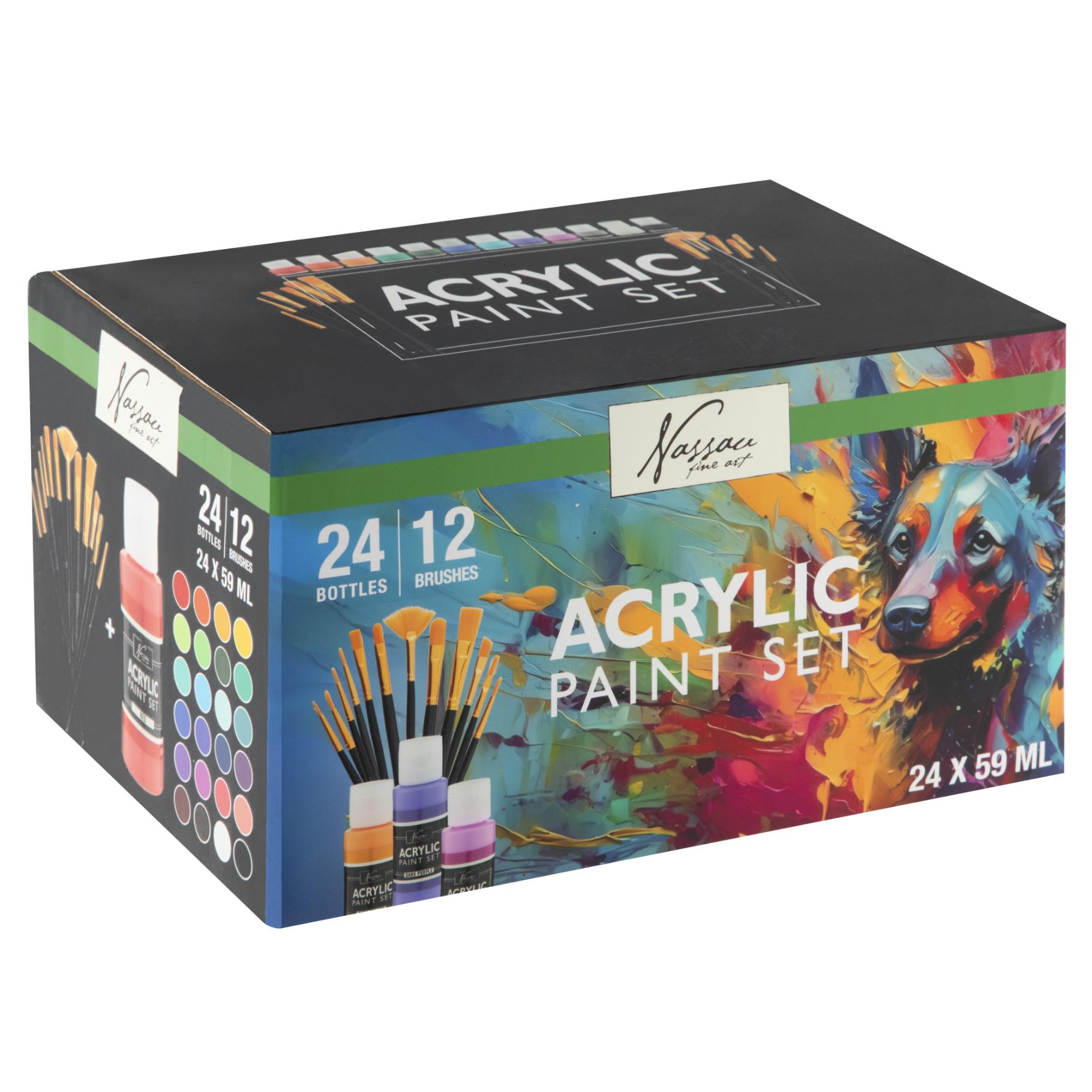Top1Toys Plakkaatverf acrylic set compleet 24x59ml+12 kwasten