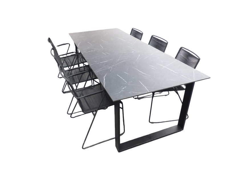 Set van Teeburu tafel 240x120x76 cm slate en 6 Jason stoelen lava - Yoi