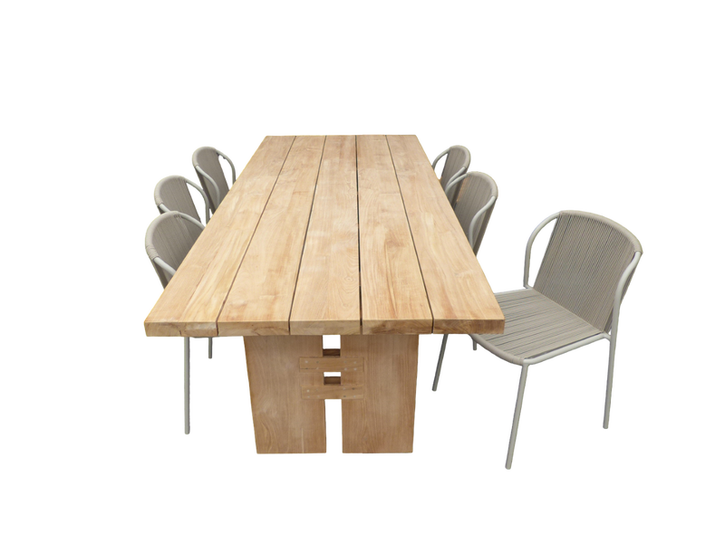 Set van Zen tafel 240x100x75 cm teak en 6 Vedella stoelen (ZA) salix - Yoi