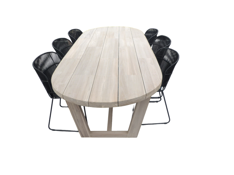 Set van Lauren tafel 270x110x76 cm teak aged en 6 Faye stoel lava incl. kussen - Yoi