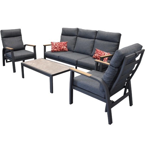 Driesprong Collection Carouge loungeset 4 delig teak antraciet lage tafel -