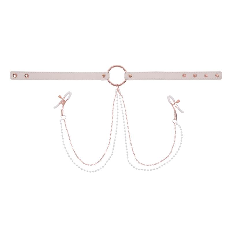 Sportsheets – S&M Peaches ‘n CreaMe Halsband met Tepelklemmen – Cream - Beige