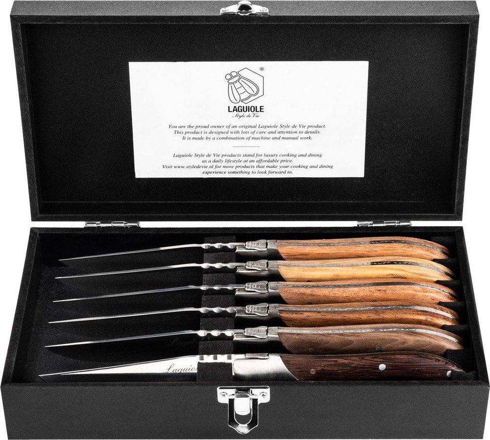 Laguiole Luxury Line Steakmes Set 6 Mixed Wood | Keukenmessen | 8718719301234