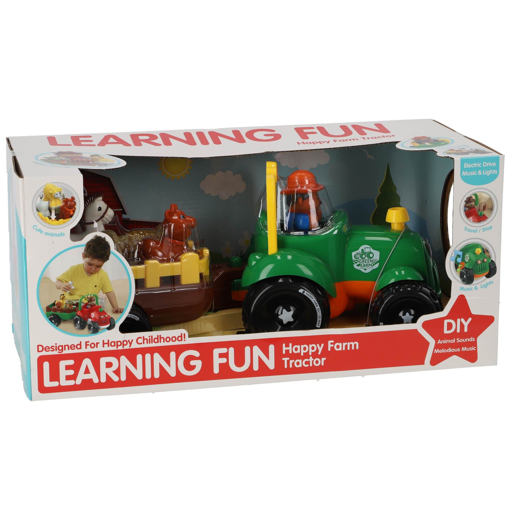 Top1Toys Tractor met dieren op aanhanger met licht en geluid